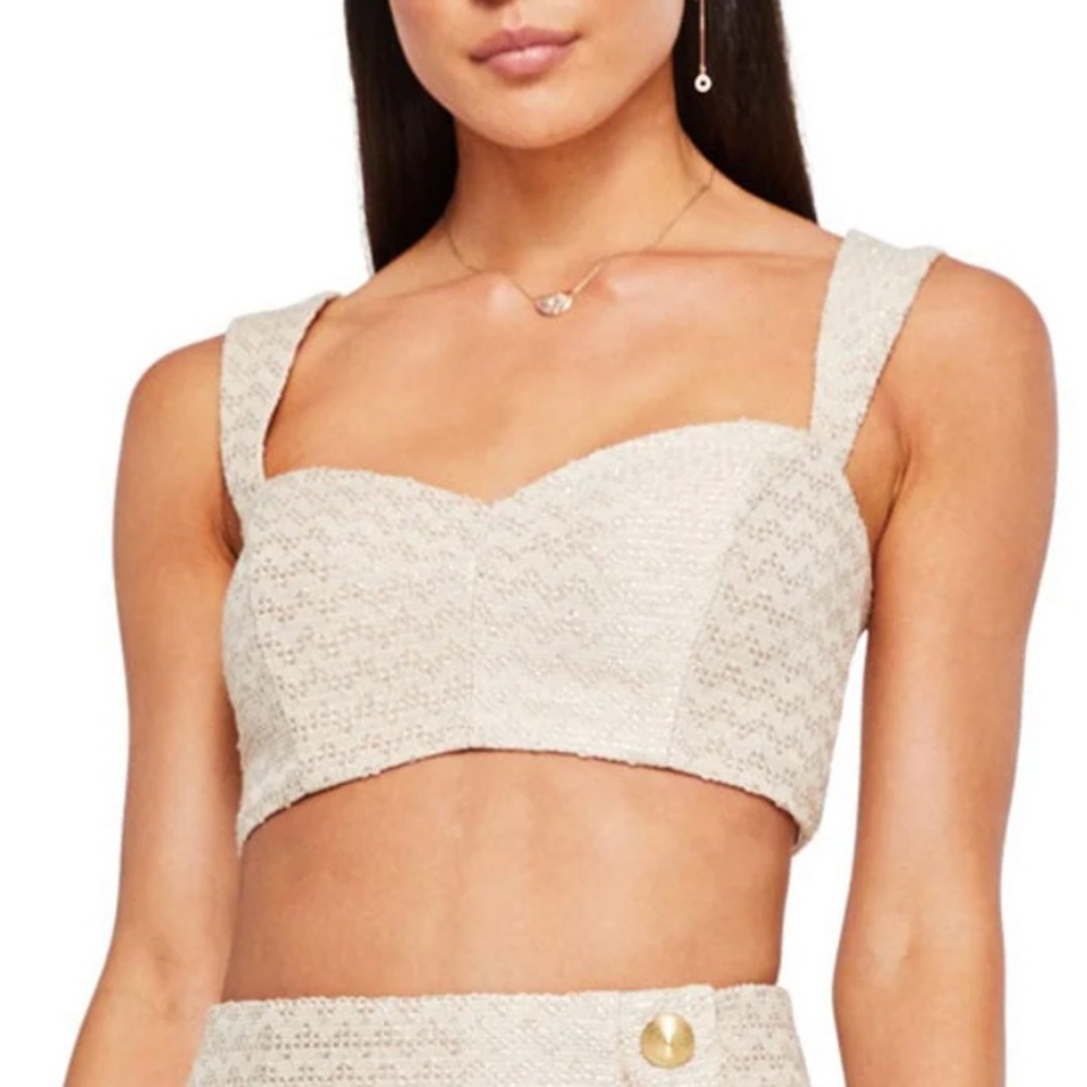 Nookie Cream Textured Crop Top with Satin Lining